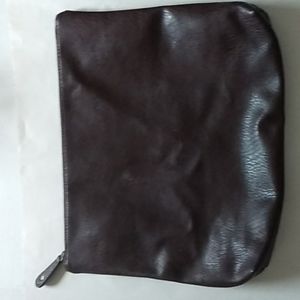 Free People Dark Brown Faux Leather Zippered Pouch/ Purse